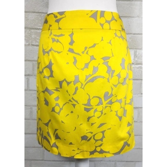 J. Crew Dresses & Skirts - J Crew Mini Skirt Women Size 4 Pencil Back Zipper Yellow Gray Floral Stretch
